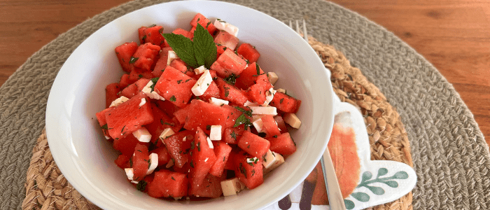 Rezept zum Kurzzeitfasten Wassermelonen Salat mit Feta und Minze nur 200 kcal