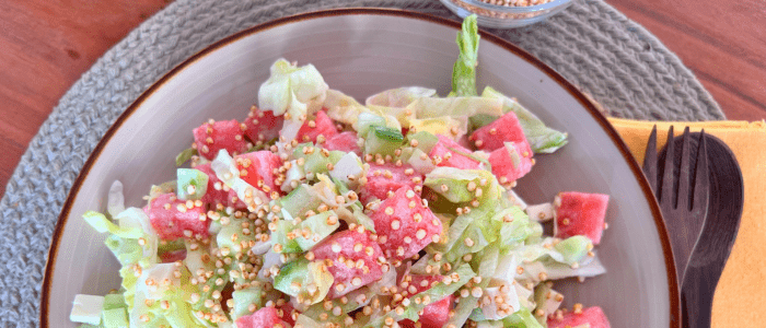 Rezept zum Kurzzeitfasten - Sommerlicher Wassermelonen-Quinoa-Salat (nur 200 kcal)